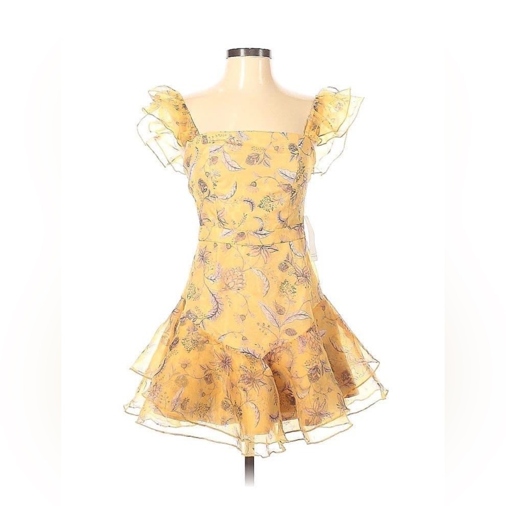 Sunshine Yellow Organza Floral Ruffle Dress from TOBI